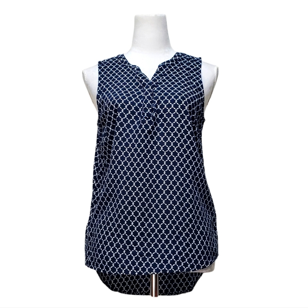 Basics Edition Blue White Lattice Trellis Sleeveless Top Size Small
